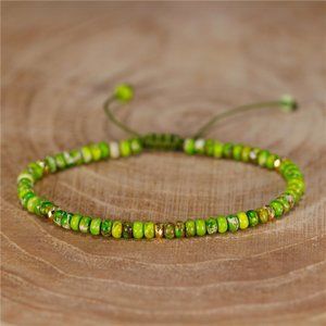 Natural Green Jasper Stone Dainty Bracelet Green Gemstone Braided Bracelet